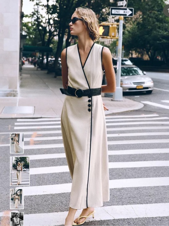 Zara Dresses & Skirts - NWOT Zara Cream Midi Wrap Dress with Black Trim